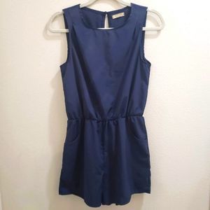 Acevog Romper Womens Small Open Back Sleeveless Pockets Navy Blue One-Piece
